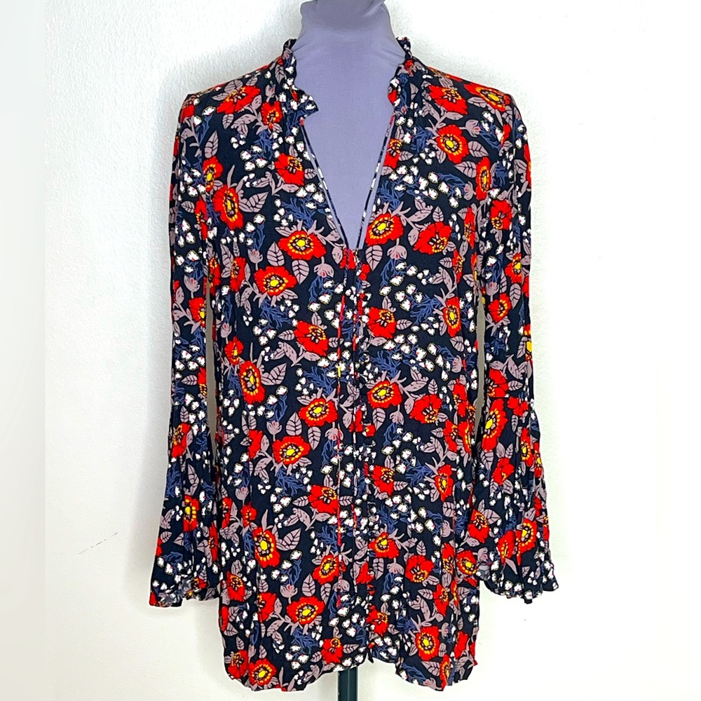 Free People Poet Sleeve Button Down Tunic Blouse